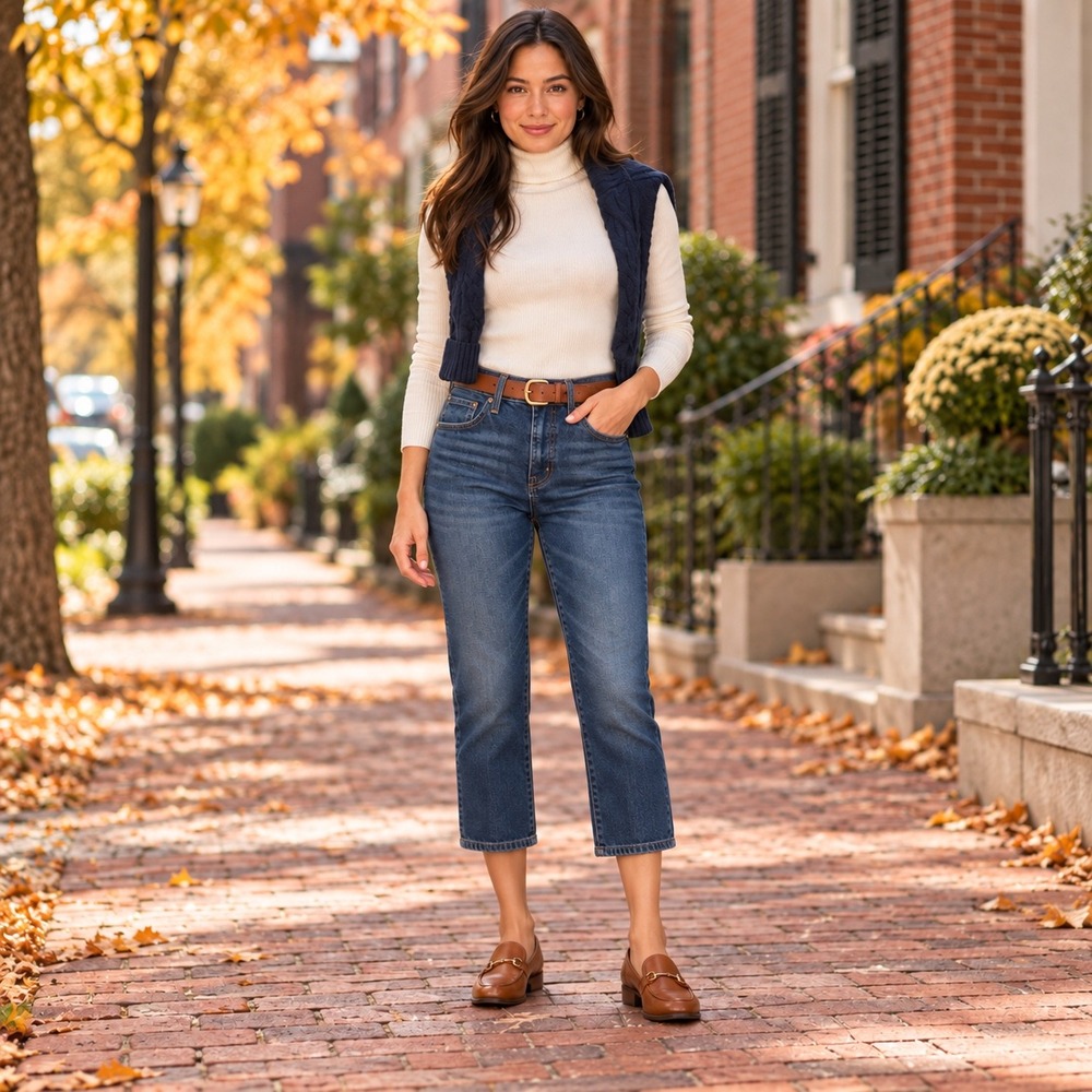 J.Crew Essential Straight Jean Blue High Rise Sustainable Denim Preppy Size 27P